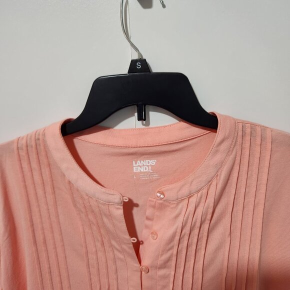 Lands' End Women's Light Weight Short Sleeve Top Shirt Pleats Pink Peach Large - Picture 6 of 7